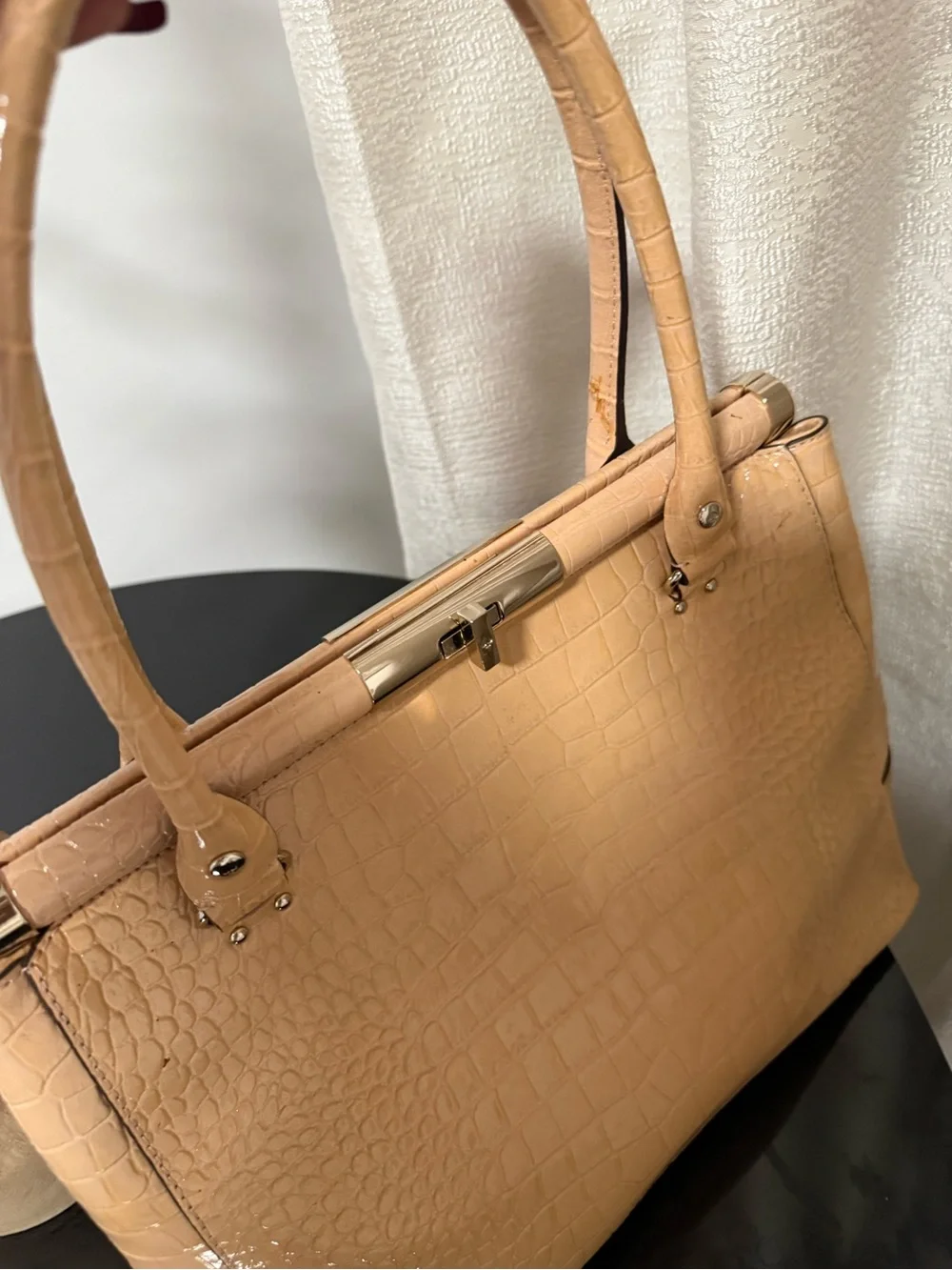 kate spade Croc-Embossed Satchel in Nude Peach